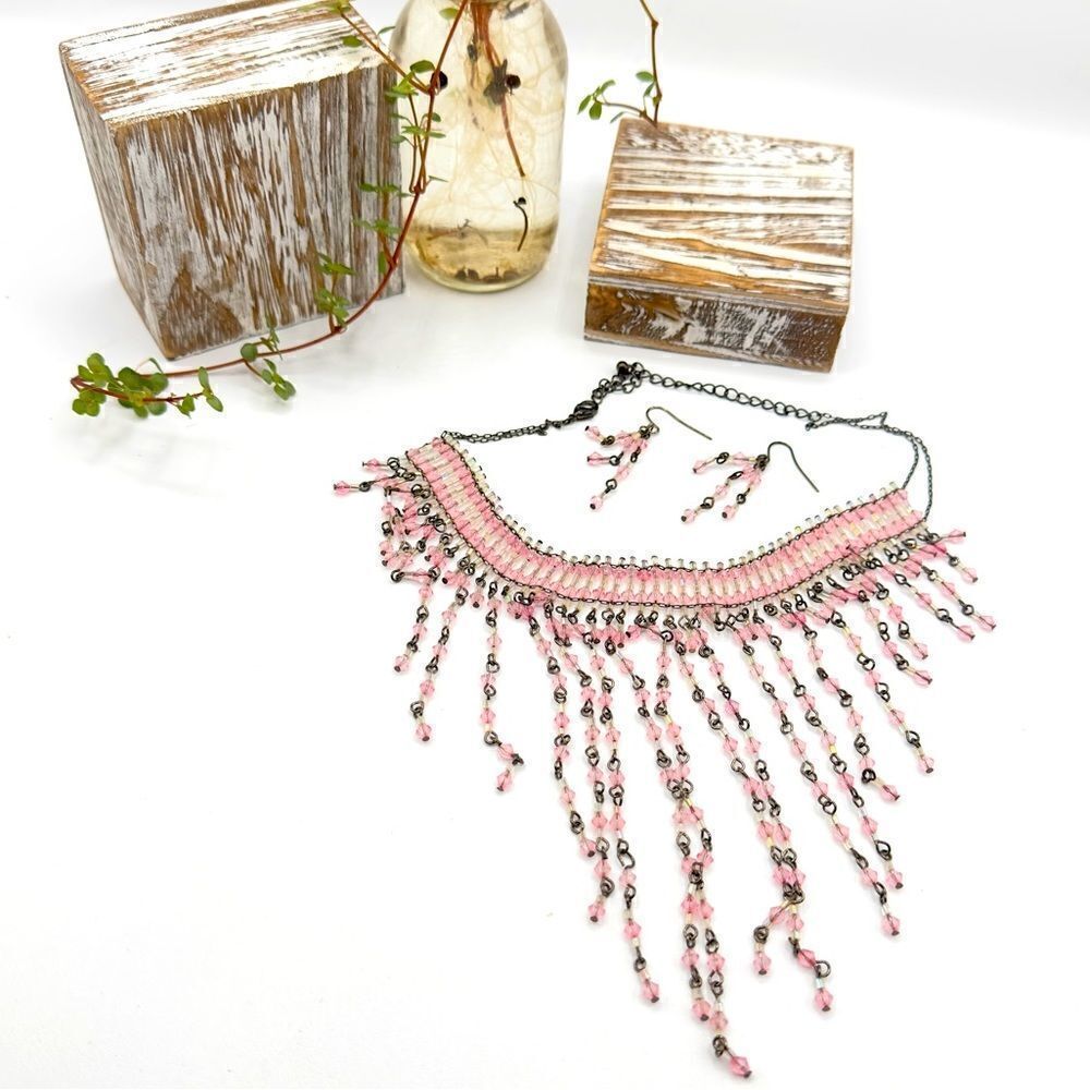 Vintage Fringe Chain Link Choker Necklace Set